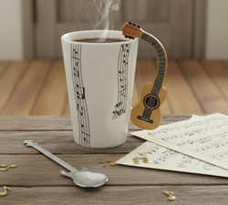KUBEK GITARA KLASYCZNA Z ŁYŻECZKĄ GITARĄ PREZENT MELOMANA MUZYKA ELEGANCKI