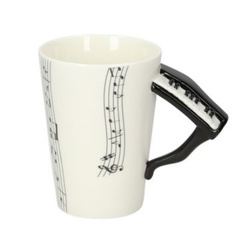 ZESTAW MUZYKA KUBEK PIANINO Z ŁYŻECZKĄ KLUCZ WIOLINOWY PREZENT DLA MELOMANA