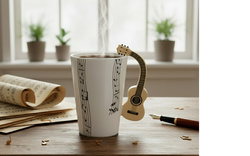 ZESTAW PREZENTOWY MUZYKA KUBEK GITARA KLASYCZNA ŁYŻECZKI GITARY SREBRNE3SZT