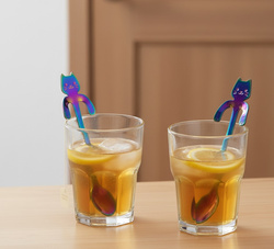 ZESTAW PREZENTOWY KOCIA SZKLANKA + ŁYŻKI ŁYŻECZKI KOTKI TĘCZOWE DLA KOCIARY