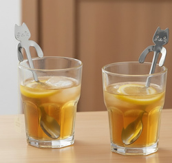 ZESTAW PREZENTOWY KOCIA SZKLANKA + ŁYŻKI ŁYŻECZKI KOTKI SREBRNE DLA KOCIARY