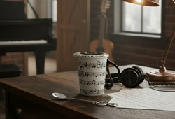 ZESTAW MUZYKA KUBEK UWERTURA Z ŁYŻECZKĄ MUZYCZNĄ PREZENT MELOMANA ARTYSTY