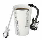 KUBEK GITARA CZARNA Z ŁYŻECZKĄ GITARĄ PREZENT DLA MELOMANA MUZYKA ELEGANCKI