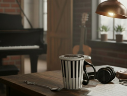 ZESTAW MUZYKA KUBEK KLAWISZE Z ŁYŻECZKĄ MUZYCZNĄ PREZENT MELOMANA ARTYSTY