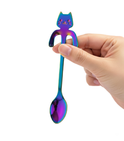 ZESTAW PREZENTOWY KOCIA SZKLANKA + ŁYŻKI ŁYŻECZKI KOTKI TĘCZOWE DLA KOCIARY