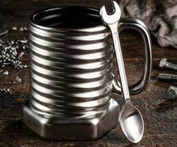 KUBEK ŚRUBA SREBRNA + ŁYŻECZKA MECHANIKA PREZENT DLA OJCA BRATA MĘŻA KOLEGI