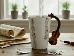 ZESTAW MUZYKA KUBEK SKRZYPCE Z ŁYŻECZKĄ KLUCZ WIOLINOWY PREZENT MELOMANA