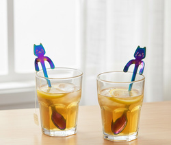 ZESTAW PREZENTOWY KOCIA SZKLANKA + ŁYŻKI ŁYŻECZKI KOTKI TĘCZOWE DLA KOCIARY