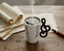 ZESTAW MUZYKA KUBEK KLUCZ WIOLINOWY Z ŁYŻECZKĄ PREZENT DLA MELOMANA + BOX