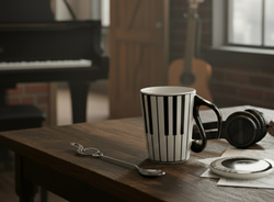 ZESTAW MUZYKA KUBEK KLAWISZE Z ŁYŻECZKĄ MUZYCZNĄ PREZENT MELOMANA ARTYSTY